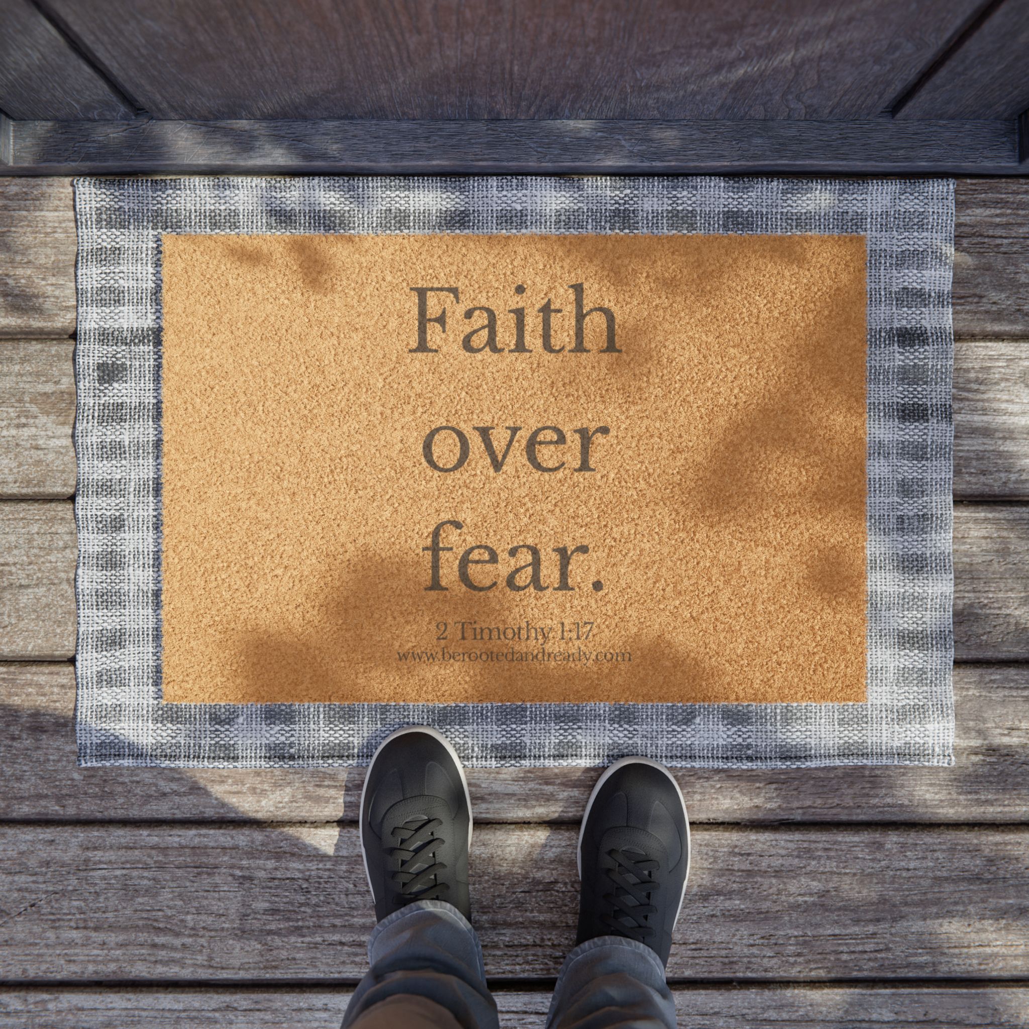 Faith Over Fear - Christian Doormat | Rooted & Ready™ Faith Home Decor | Welcome Scripture Mat - Image 3